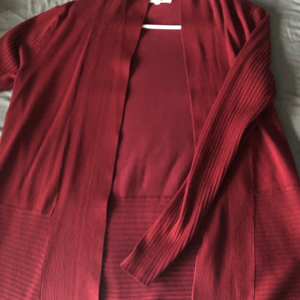 Red cardigan